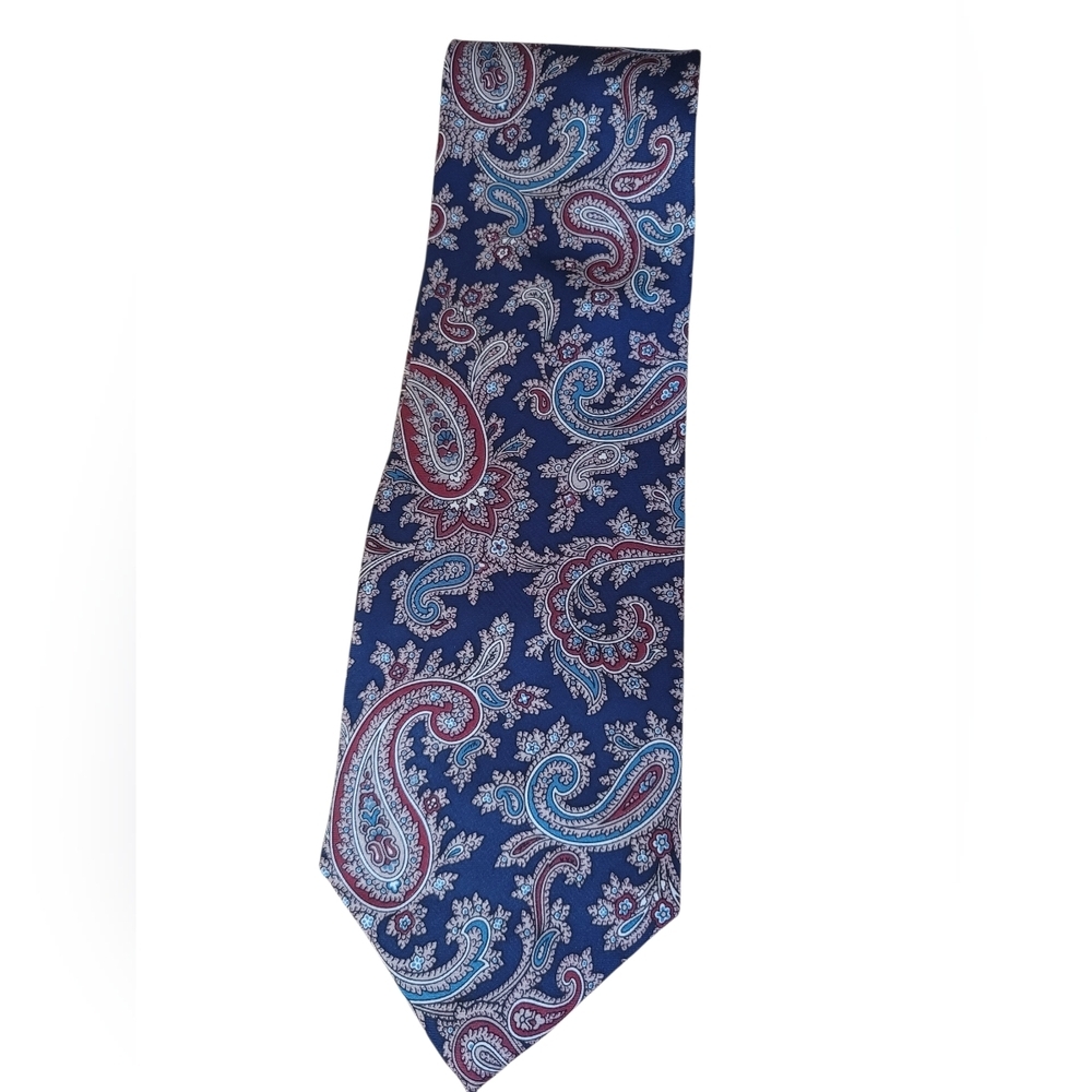 Vintage Christian Dior Monsieur Blue and Red Paisley Silk Tie USA